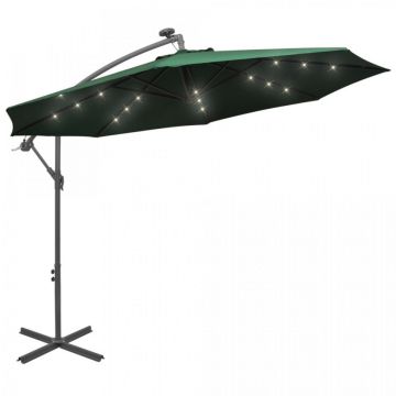Umbrelă suspendată, iluminare LED, 300 cm, verde, stâlp metalic