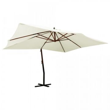Umbrelă suspendată cu stâlp din lemn, alb nisipiu, 400x300 cm