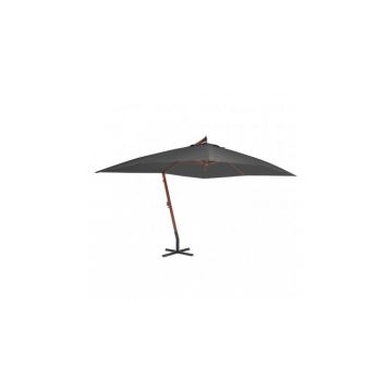 Umbrelă suspendată cu stâlp din lemn, antracit, 400 x 300 cm