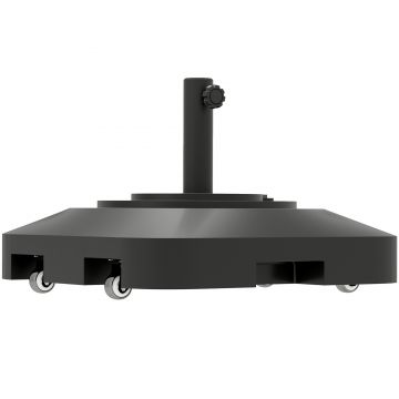 Outsunny Bază pentru Umbrelă cu Roți și 2 Frâne, Bază Reumplibilă din HDPE pentru Umbrelă cu Nisip 25 kg sau Apă 19 kg, pentru Stâlpi de Ø38/48 mm, 48x48x32,5 cm, Negru | Aosom Romania