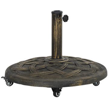 Outsunny Bază Rotundă pentru Umbrelă cu Roți, Bază Ponderată de 20 kg din Rășină, Suport pentru Umbrele de 3,3 cm/3,8 cm/4,8 cm pentru Exterior, Grădină, Piscină, Bronz | Aosom Romania