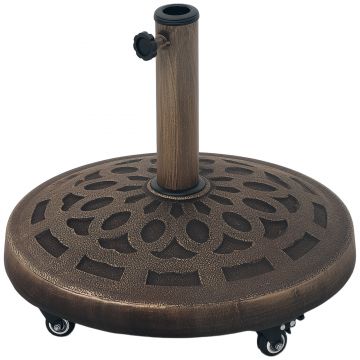 Outsunny Bază Rotundă pentru Umbrelă de Terasă cu Roți, Bază din Rășină de 21 kg, Suport Robust pentru Stâlpi de 3,3/3,8/4,8 cm pentru Exterior, Grădină, Marginea Piscinei, Bronz | Aosom Romania