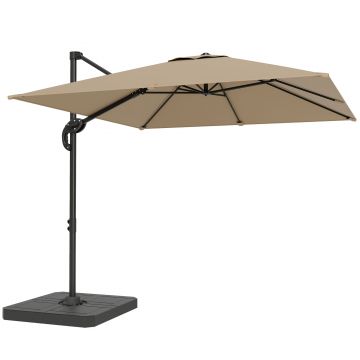 Outsunny Parasol cu braț lateral pătrat parasol de grădină exterior bază și plăci de umplere stâlp aluminiu protecție UV50+2,4x2,4m kaki | Aosom Romania