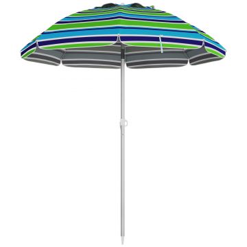 Outsunny Sombrilla de Plajă Ø178x205 cm cu Inclinare 45° Înălțime Reglabilă Anti-UV Impermeabilă și Geantă de Transport Multicolor | Aosom Romania