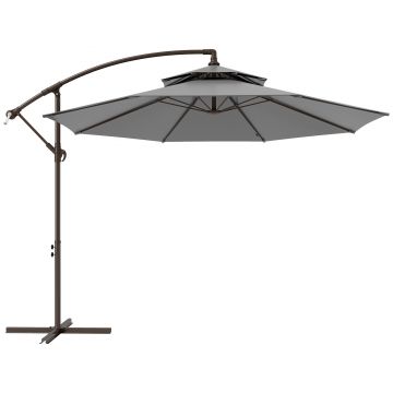 Outsunny Umbrelă Ampelschirm Ø2,67 x 2,45 m Cu Manivelă și Acoperiș Dublu Bază în Formă de Cruce Oțel Protecție Solară Poliester Oțel Gri deschis | Aosom Romania