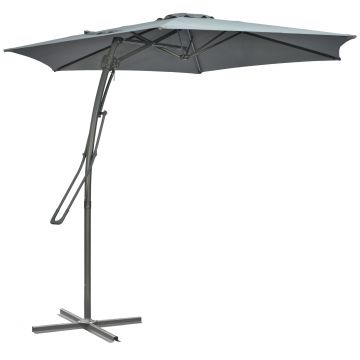 Outsunny Umbrelă cu braț lateral Ø293cm umbrelă de soare cu levier lateral, bază în cruce, protecție la vânt, rezistentă la apă Gri închis | Aosom Romania
