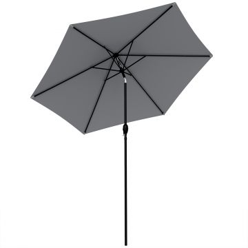 Outsunny Umbrelă de grădină exterioară rotundă 2 m, înclinabilă la 30°, manivelă, stâlp din aluminiu, țesătură 180 g/m², anti-UV, Gri Închis | Aosom Romania
