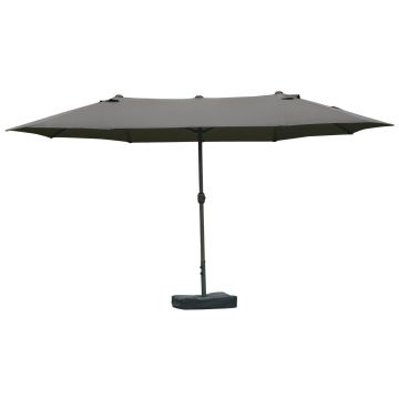 Outsunny Umbrelă de grădină exterioară, umbrelă dublă rectangulară 4,6L x 2,7l x 2,4H m cu deschidere și închidere cu manivelă, saci de greutate și bază incluse, pentru balcon, piscină, gri | Aosom Romania