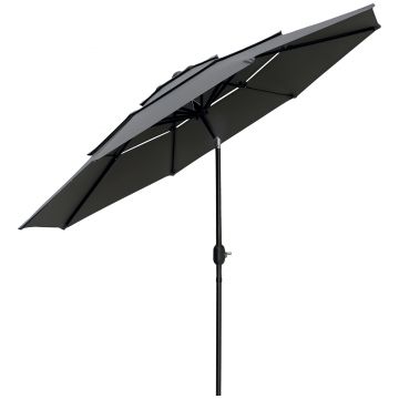 Outsunny Umbrelă de grădină exterioară umbrelă inclinabilă Ø 2,85 x 2,5 m cu manivelă, 2 deschideri, pânză 180 g/m², anti-UV, gri | Aosom Romania
