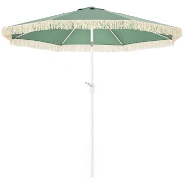 Outsunny Umbrelă de Grădină Înclinabilă cu Franjuri, Manivelă şi Tijă în 2 Secţiuni, Ø2.65x2.45 m, Verde | Aosom Romania