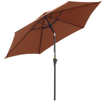 Outsunny Umbrelă de Grădină Înclinabilă cu Manivelă și 6 Spițe din Aluminiu, 2.6x2.35 m, Cafeniu | Aosom Romania