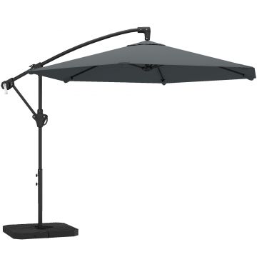 Outsunny Umbrelă de Grădină Offset 3x3 m, Umbrelă de Exterior cu Greutăți Reumplibile, Bază în Formă de Cruce, Sistem de Blocare, Manivelă, pentru Piscină Terasă, UV 30+, Gri Închis | Aosom Romania