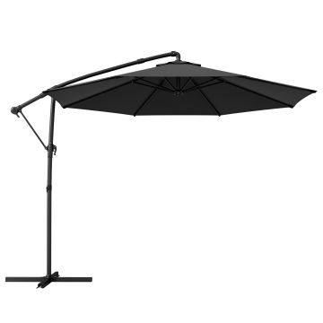Outsunny Umbrelă de Grădină Suspendată 3 m cu Husă, Umbrelă Rotundă Inclinabilă cu Rotație 360°, Manivelă, Banana, Negru | Aosom Romania