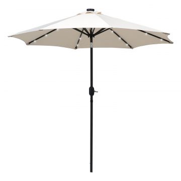 Outsunny Umbrelă de grădină Umbrelă dreaptă Umbrelă octogonală rabatabilă Ø 2,7 x 2,4 m luminată solar 24 LED-uri poliester de înaltă densitate 180 g/m² crem | Aosom Romania