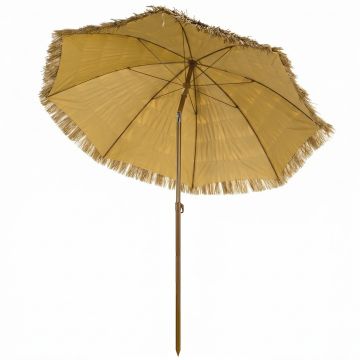 Outsunny Umbrelă de plajă cu franjuri din paie Ø178 cm cu înclinare înălțime reglabilă UV50+ husă de transport Maro Deschis | Aosom Romania