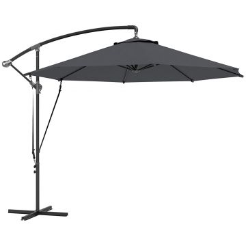 Outsunny Umbrelă de Soare cu Corzi Anti-Vânt, Orificii de Aerisire, Bază în Cruce și Manivelă, Φ290x243 cm, Gri | Aosom Romania