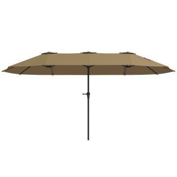 Outsunny Umbrelă Dublă 4x2,2 m Umbrelă Terasă Exterioară cu Manivelă Manuală Impermeabilă și Protecție UV30+ Cafeniu | Aosom Romania