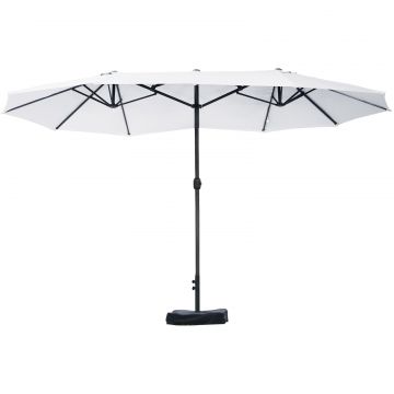 Outsunny Umbrelă Dublă cu 12 Spițe, Bază în Cruce și Manivelă, din Oțel și Poliester, 455x265x238 cm, Bej | Aosom Romania