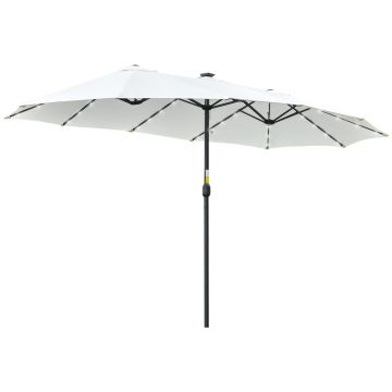 Outsunny Umbrelă dublă cu LED solar 450 x 265 cm, umbrelă cu manivelă, umbrelă ovală de balcon umbrelă de plajă rezistent la vânt stabilă umbrelă de piață umbrelă cu manivelă pentru balcon terasă grădină, Crem | Aosom Romania