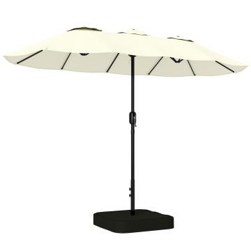Outsunny Umbrelă Dublă de Grădină 3x1.5 m, Umbrelă de Exterior cu Sac de Nisip, Anti UV 50+, Bej | Aosom Romania