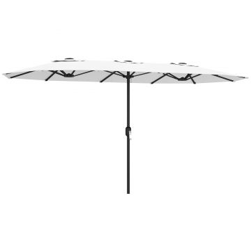 Outsunny Umbrelă Dublă de Grădină 4.6x2.7 m, Umbrelă de Exterior cu Manivelă, Husă Protectoare, 12 Spițe, Anti UV 50+, pentru Terasă Balcon Piscină Grădină, Alb | Aosom Romania