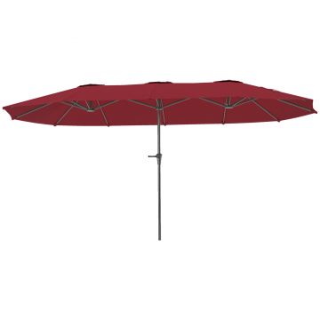 Outsunny Umbrelă Dublă de Grădină cu 12 Spițe, Orificii de Ventilație și Manivelă, 400x220x234 cm, Roșu Vin | Aosom Romania