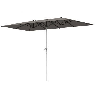 Outsunny Umbrelă Dublă de Grădină cu Manivelă și 12 Spițe din Aluminiu și Poliester, 4.5x2.6 m, Gri Închis | Aosom Romania
