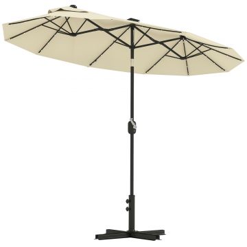 Outsunny Umbrelă Dublă Înclinabilă cu Manivelă, Lumini LED, Bază în Cruce şi Orificii de Ventilaţie, 295x150 cm, Alb Crem | Aosom Romania