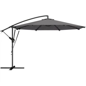 Outsunny Umbrelă Excentrică Ø300 cm cu Bază Încrucișată Manivelă Husă de Protecție și Sfori Anti-vânt UPF30+ Gri închis | Aosom Romania