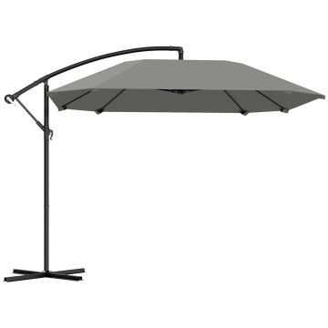 Outsunny Umbrelă laterală 3 m, umbrelă de grădină exterioară înclinabilă, bază, manivelă, țesătură poliester 180 g/m², Gri închis | Aosom Romania