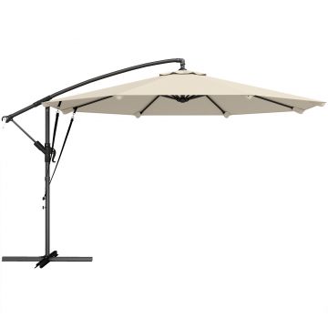 Outsunny Umbrelă laterală aprox. Ø300 cm Reglabilă Umbrelă cu manivelă Picior în cruce Coarde de vânt Husă de protecție Crem-alb | Aosom Romania