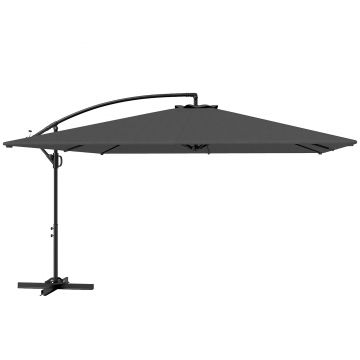 Outsunny Umbrelă Laterală cu Acoperiș Reglabil, Bază în Cruce, Orificii de Ventilație și Manivelă, 355x390x250 cm, Gri | Aosom Romania