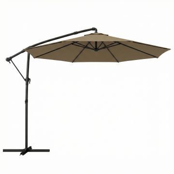 Outsunny Umbrelă laterală rotundă 3 m, umbrelă de grădină înclinabilă cu husă de protecție, poliester protecție UV UPF50+, Kaki | Aosom Romania