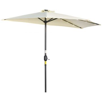 Outsunny Umbrelă Semicirculară cu 20 Lumini LED, Panou Solar, Manivelă si Tijă în 2 Secțiuni, 270x135x240cm, Bej | Aosom Romania