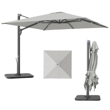 Outsunny Umbrelă Suspendată 3.6x3 m Rotativă și Inclinabilă Gri Deschis | Aosom Romania