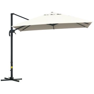 Outsunny umbrelă suspendată înclinabilă cu manivelă și bază în cruce, crem | Aosom Romania