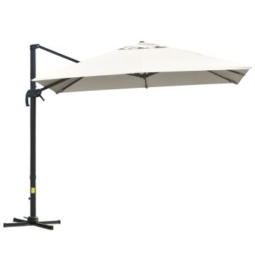 Outsunny umbrelă suspendată înclinabilă cu manivelă și bază în cruce, crem | Aosom Romania