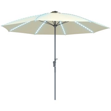 Outsunny Umbrelă Terasă Exterioară cu Lumini LED Protecție UV50+ Stâlp din Aluminiu Manivelă Acoperiș Ventilat Ø300x256 cm Crem | Aosom Romania