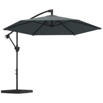 Outsunny Umbrelă tip ampel cca. Ø300 cm umbrelă cu mecanism de blocare, manivelă, suport, greutăți gri închis | Aosom Romania