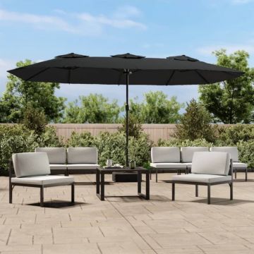 Umbrelă de grădină cu două capete/LED-uri, negru, 449x245 cm