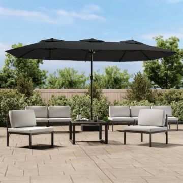Umbrelă de grădină cu două capete/LED-uri, negru, 449x245 cm