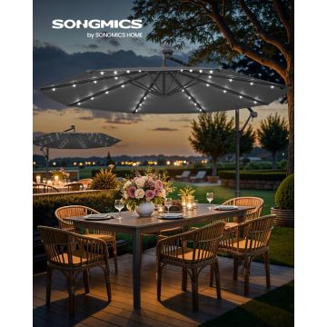 Umbrela de gradina cu LED Songmics Gri 300x300x245 cm