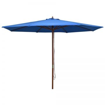 Umbrelă de soare de exterior, stâlp din lemn, albastru, 350 cm