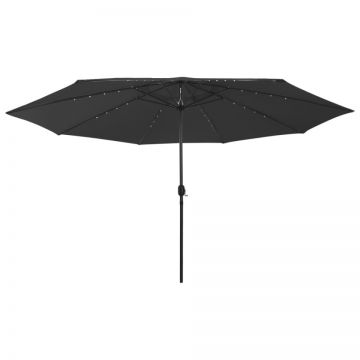 Umbrelă soare de grădină cu LED-uri, negru, 400 cm
